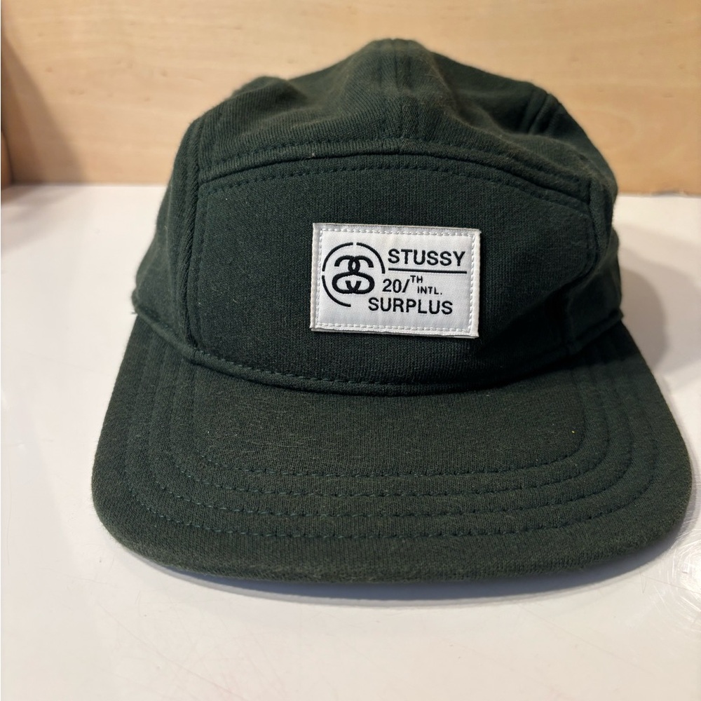 STÜSSY Olive Green 5 panel Fleece hat